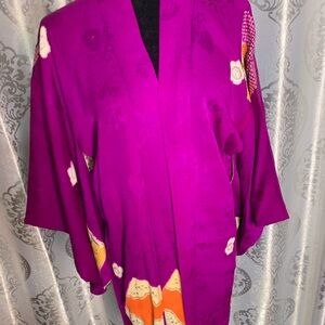 Knee length authentic Japanese kimono good used condition see pics
